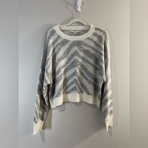 American Eagle Sweater Pullover Crop Wool Lightweight Print Cream Gray Women S